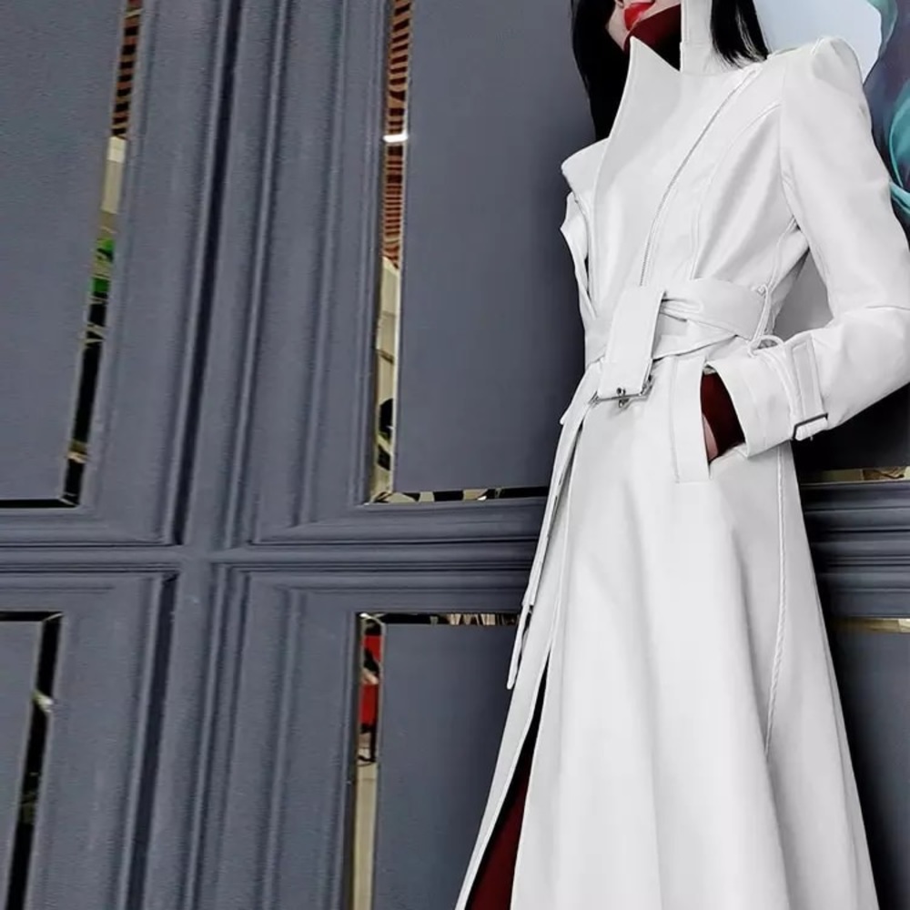 Lux Runway Faux Leather Designer White Trench Coat
